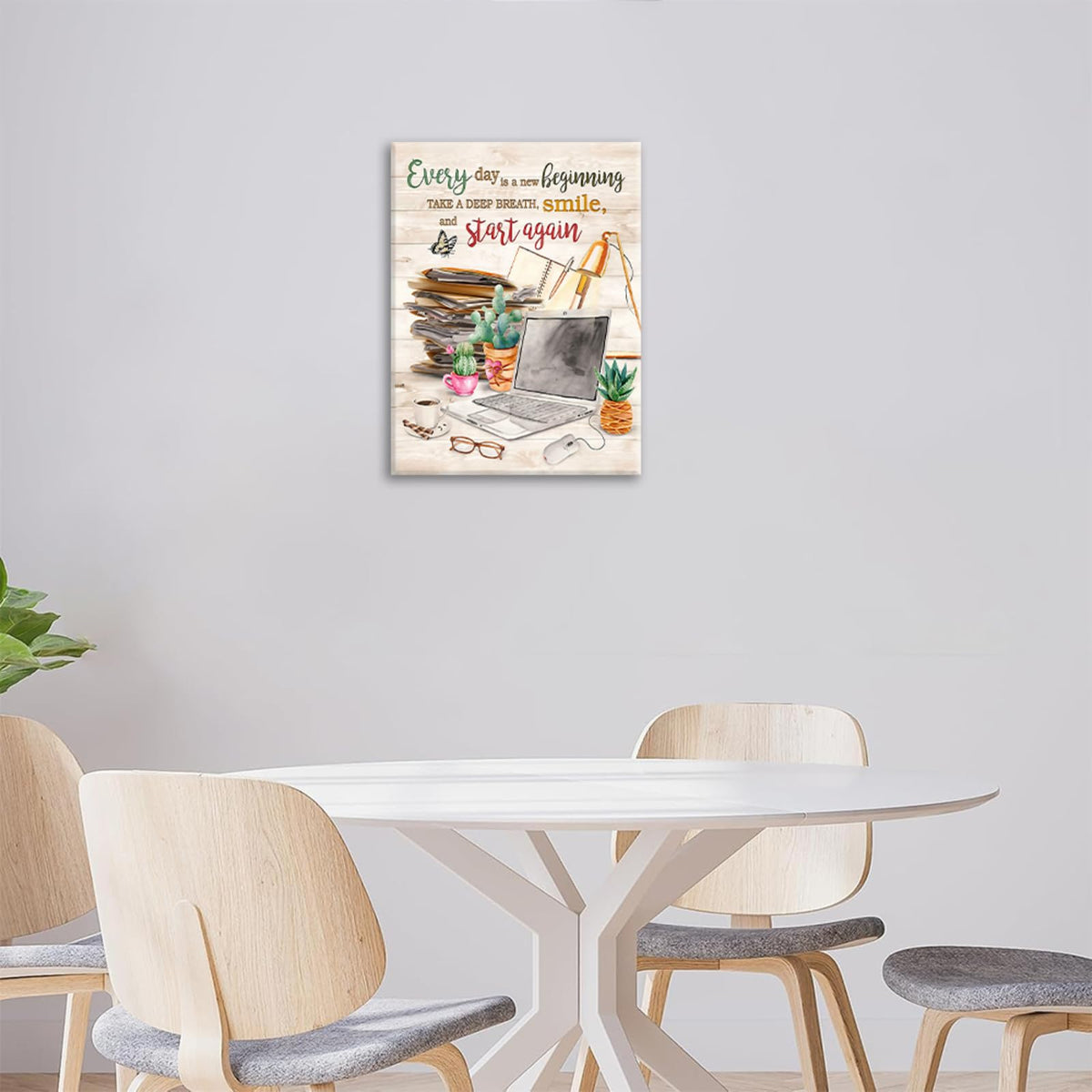 Office Computer Wall Art Every Day Is a New Beginning Pictures Wall Decor Canvas Painting Artwork Framed For Office 12"x16" (Computer / 16"L x 12"W)