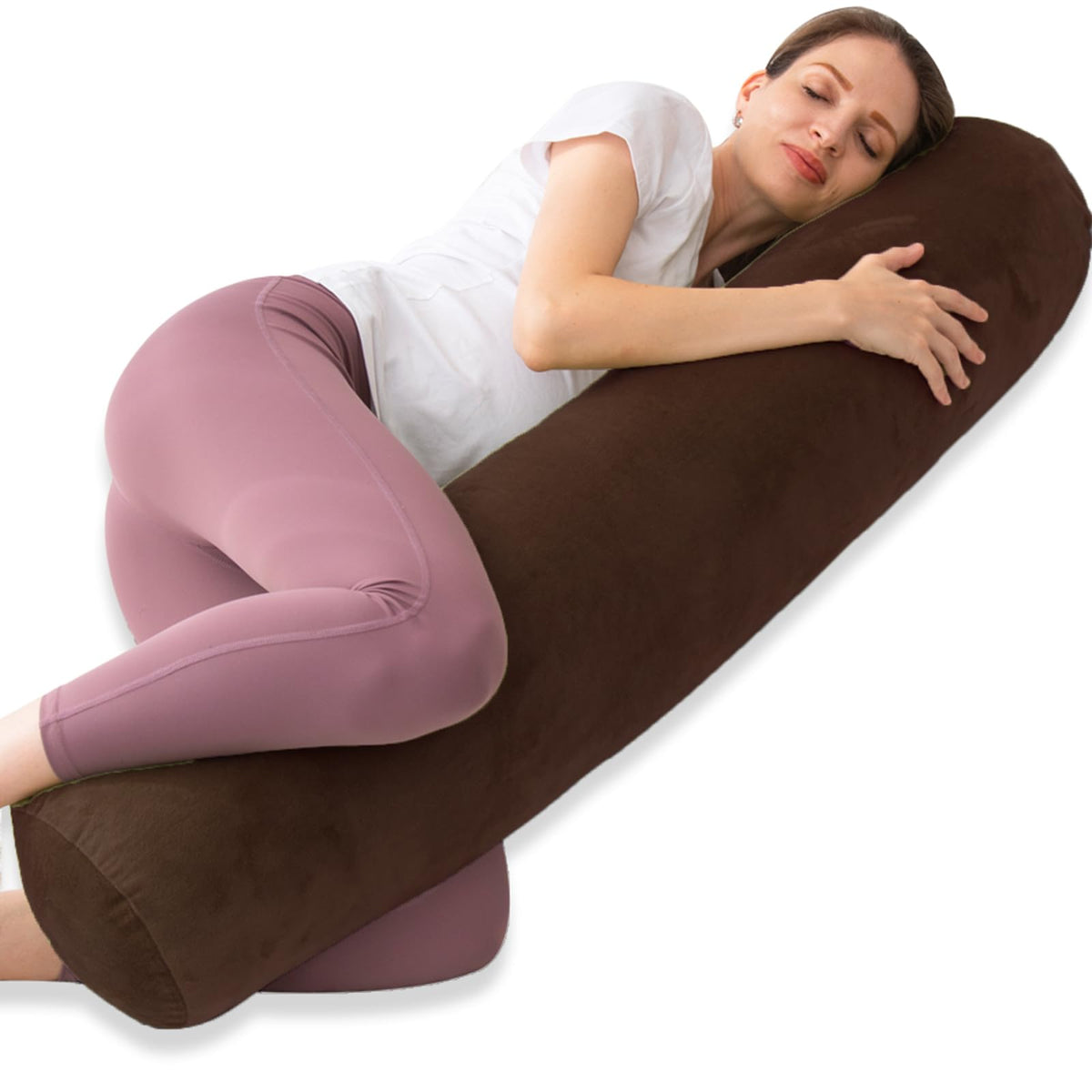 Round Body Pillow for Adults (Coffee / 47 inch)