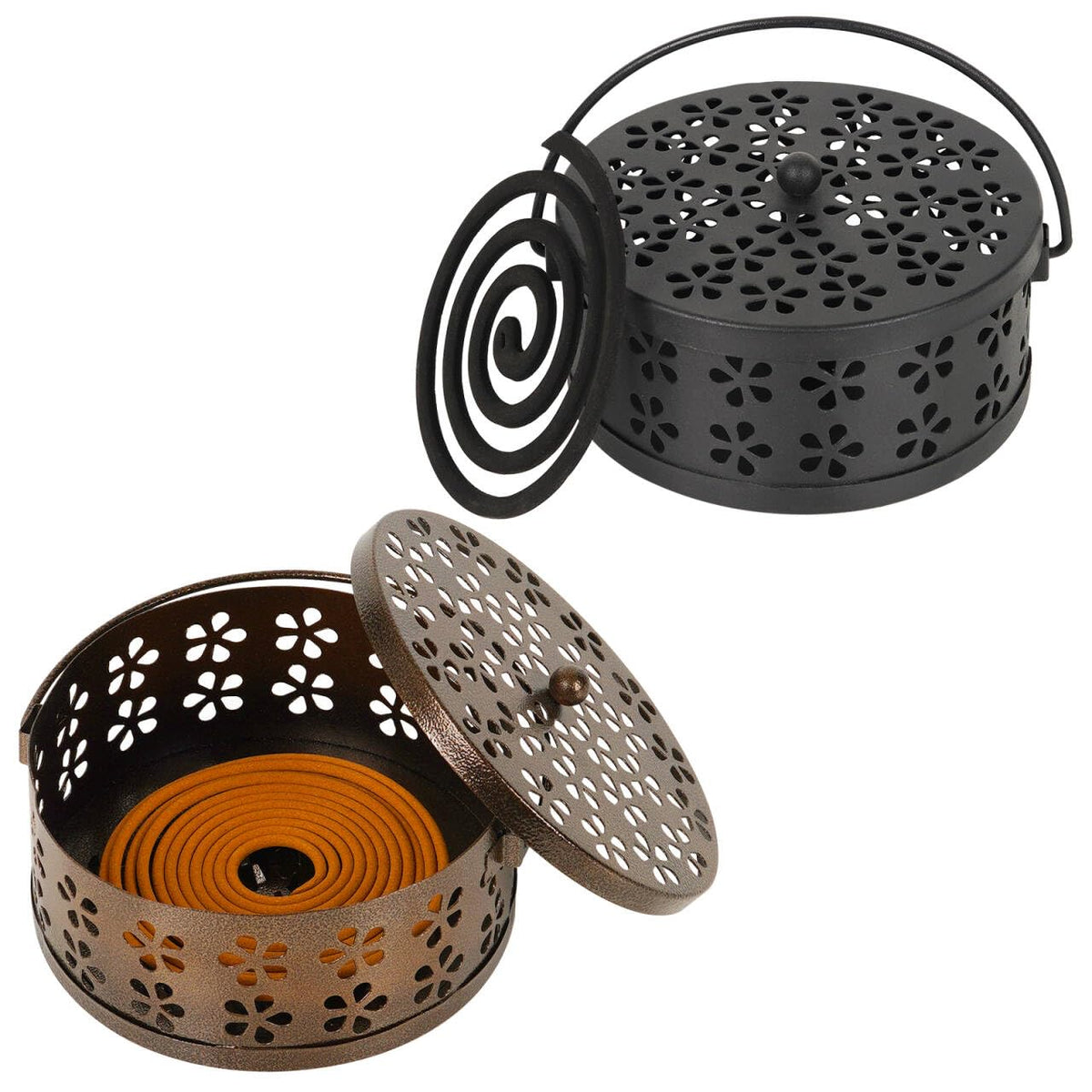 2 Pack Portable Mosquito Coil Holder with Handle (Bronze+black)