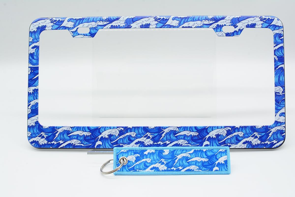 Blue Ocean Wave License Plate Frame for Women 2Pc Car Tag (for blue ocean wave / 2 pack)