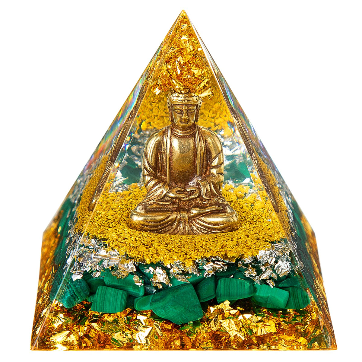 Little Buddha Statue in Healing Crystal Organite Pyramid (Green / Small)