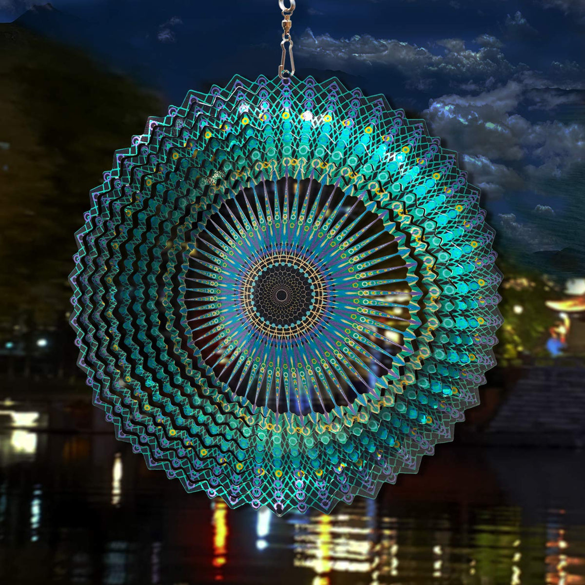 Wind Spinner Mandala Starry Sky 12 inch 3D Stainless Steel Laser Cut Metal Art Geometric Pattern (12inch / Mdl10)