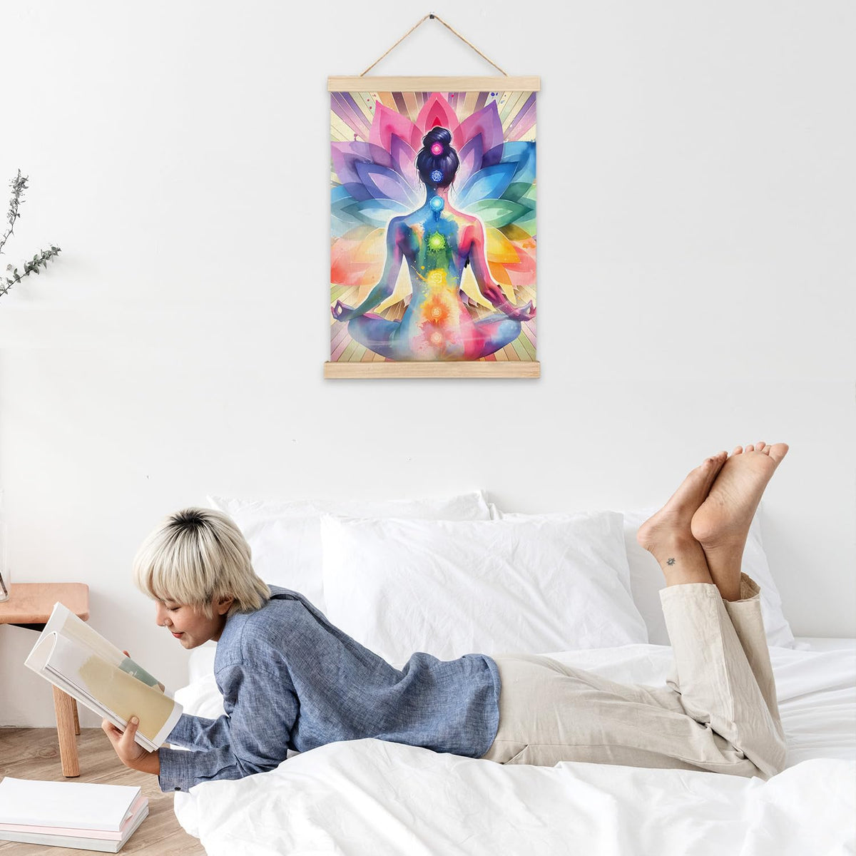 Seven Chakra Yoga Meditation Zen Wall Art Poster Framed (16"L x 24"W / Colorful Lotus Meditation Statue)