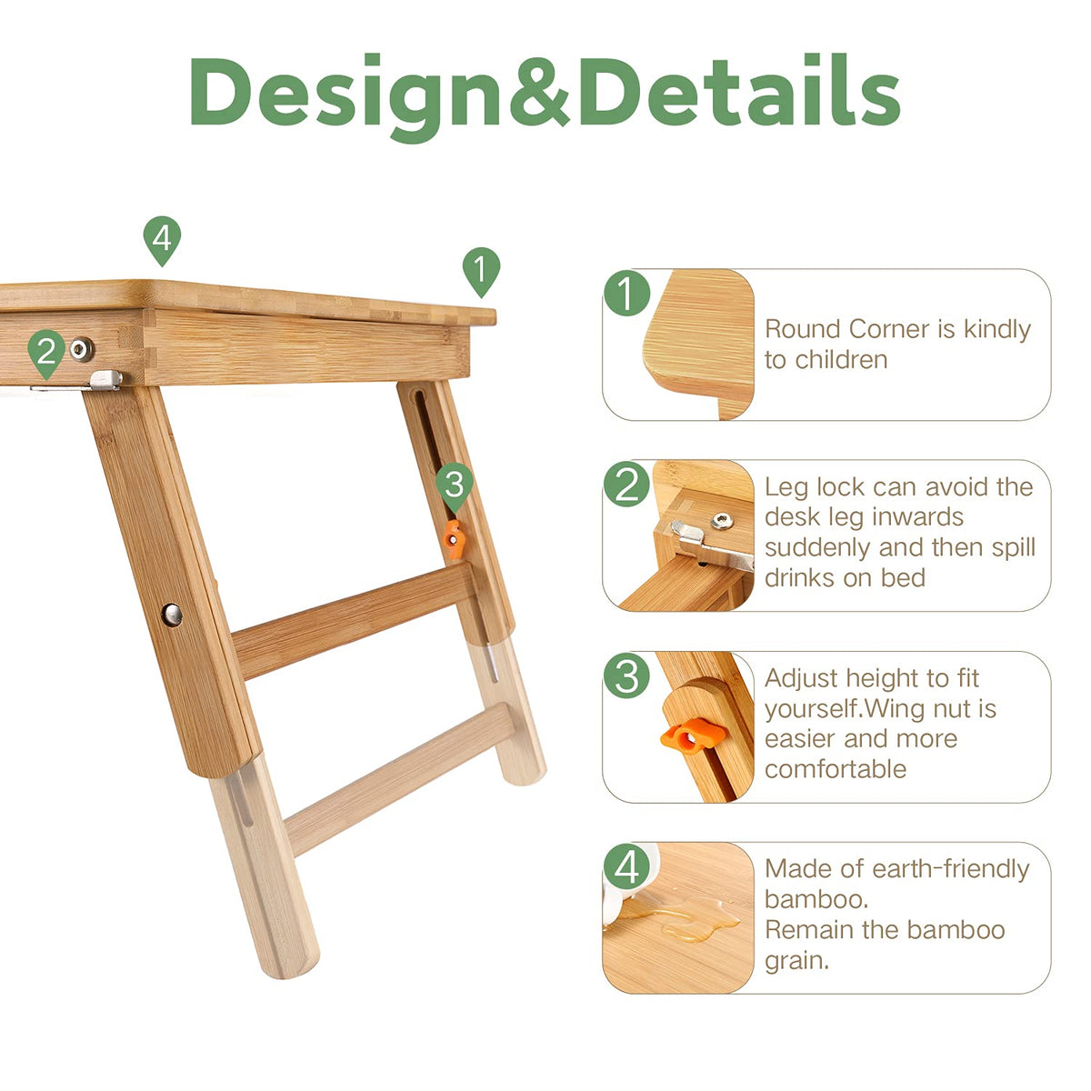 Large Floor Desk Foldable Tray for Adults (Bamboo / 33.5 inch)