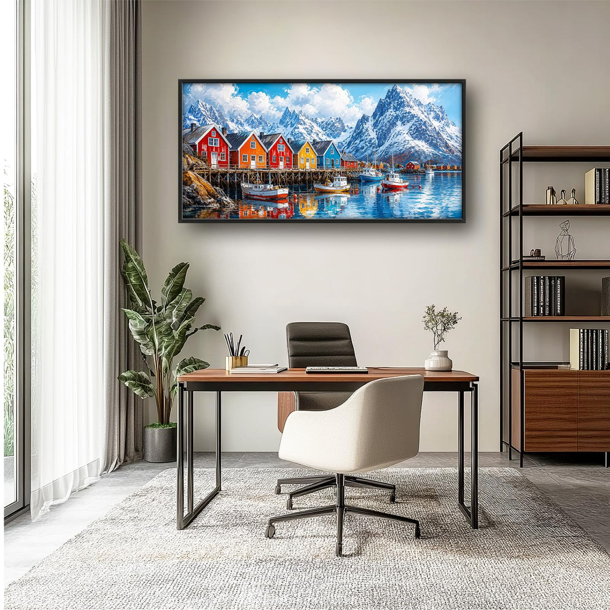 Norway Lofoten Islands Large Wall Art Nordic Mountain Rorbu Landscape Wall Decor Canvas Framed Pictures Painting Artwork For Living Room Bedroom 30"X60" (Norway Lofoten Islands / 60"L x 30"W)