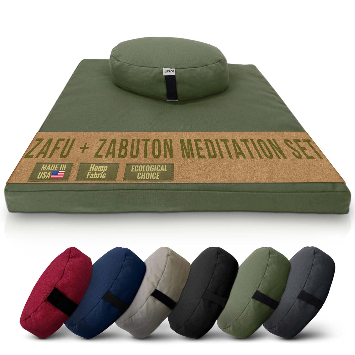 Oval XL Zafu & Zabuton Yoga Meditation Cushions (Cactus - Hemp / Oval Combo)