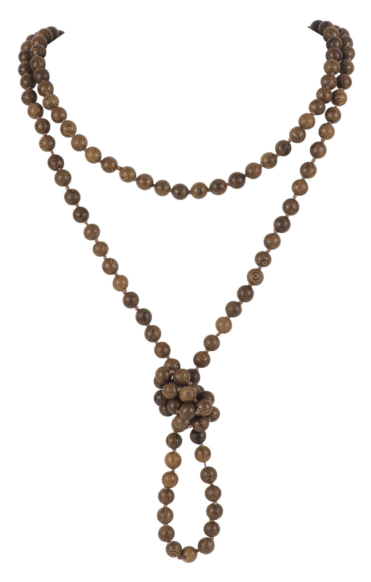 Fashion Natural Round Wood Beads 60'' Long Strand Art Deco Necklace for Women (A)