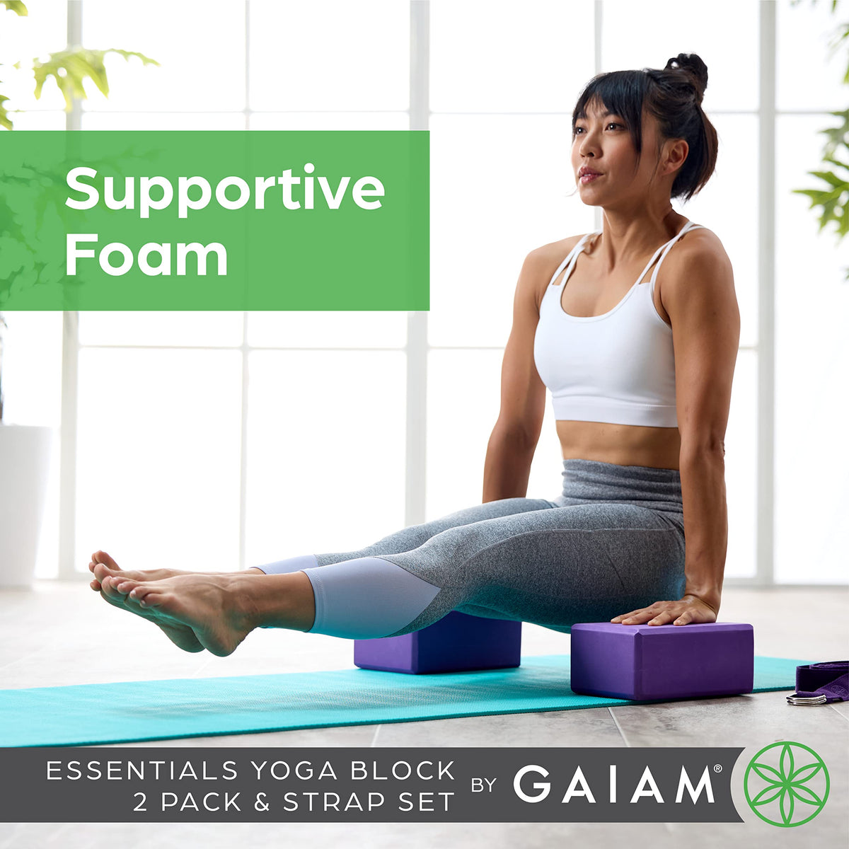 2 Pack Yoga Blocks & Strap Set (Black / 2 Blocks w/Strap)