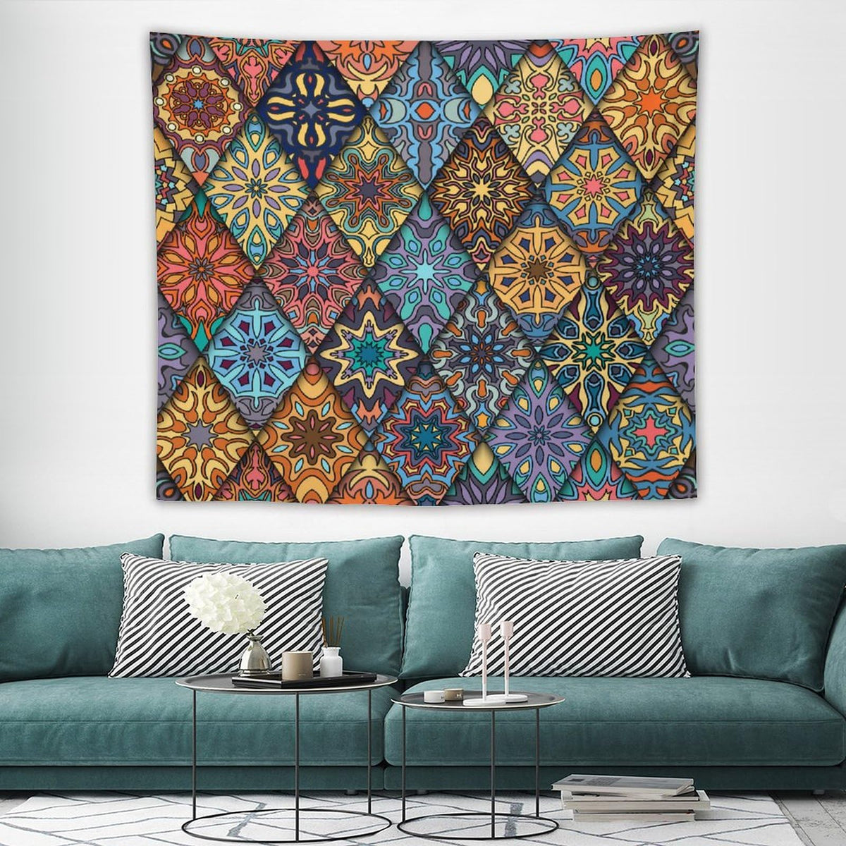 Vintage Bohemian Tapestry Wall Hanging Colorful Mandala Indian Pattern Tapestries Home Decor for Living Room Bedroom Apartment Farmhouse Dorm 50"x60" (50"L x 60"W / Mandala-26)