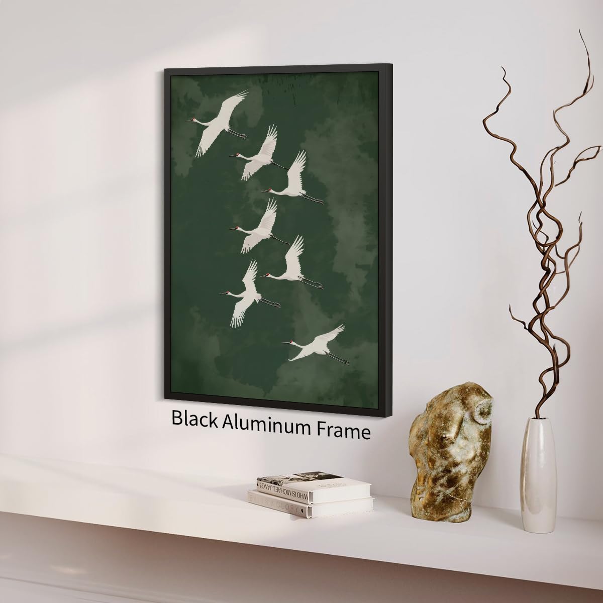 Japanese Flying Black Framed Wall Art Vintage Bird Pictures Decor Poster 12x16 inch Rustic Nature Animal Canvas Prints Minimalist Home Decor for Asian Style Living Room Bedroom Office Zen Ready to hang (Black Framed / Japanese Canvas / 16"L x 12"W)