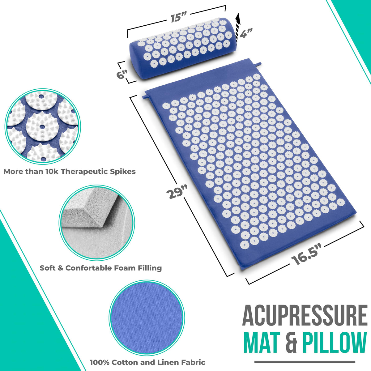 Sivan Acupressure Mat & Pillow Set for Back & Neck (Blue/White / Large)