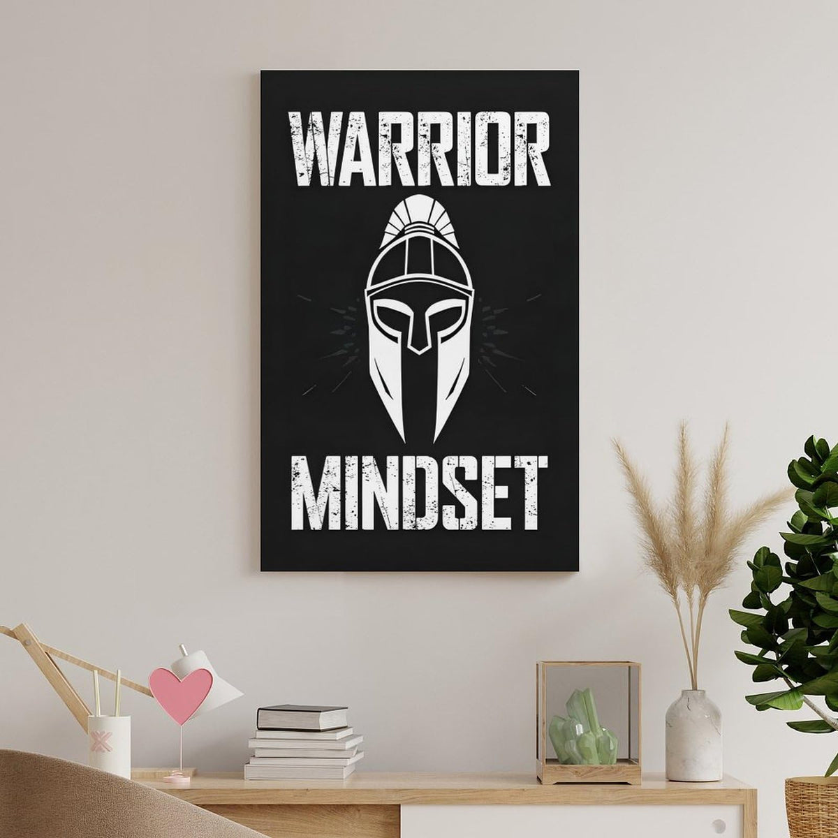Warrior Mindset Spartan Helmet Canvas Printing Wall Art Prints Wall Decor Posters Black White Minimalist Gym Fitness Motivation Living Room Bedroom Office Training Decor 16x24inch (style-4 / 16x24inch(40x60cm) Frame)