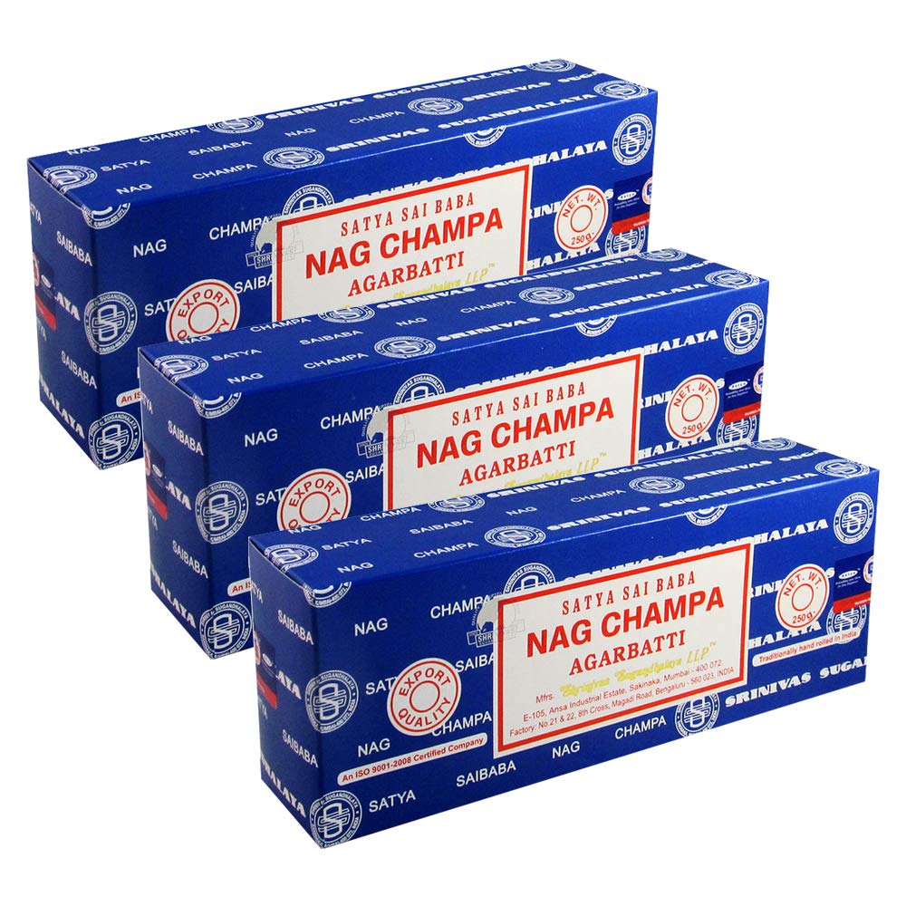 Satya Sai Baba Nag Champa 250g Incense Sticks and Holder Bundle (Nag Champa 250g - Pack of 3)