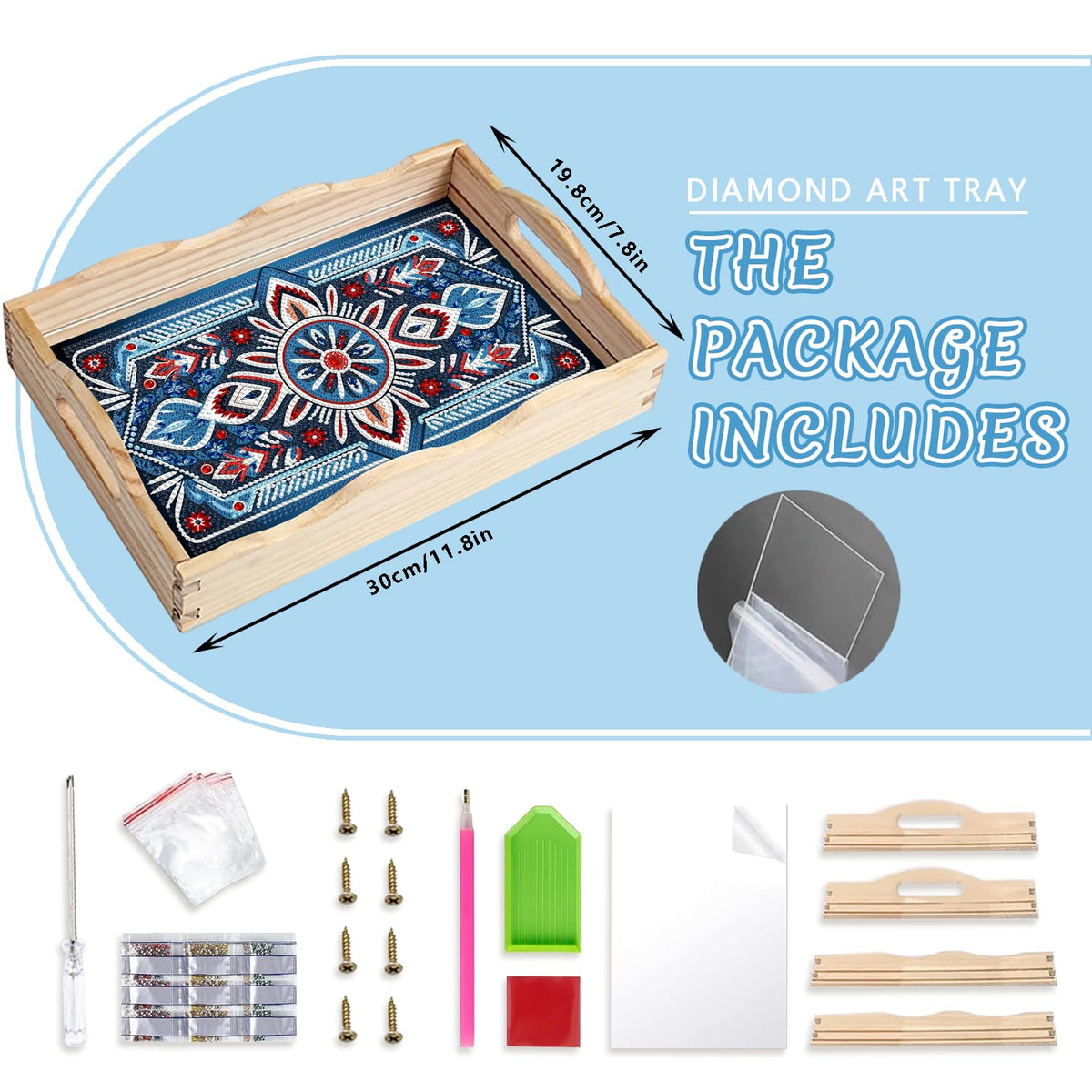 Mandala Diamond Painting Wooden Serving Tray with Handle for Adults (Mandala Small D)