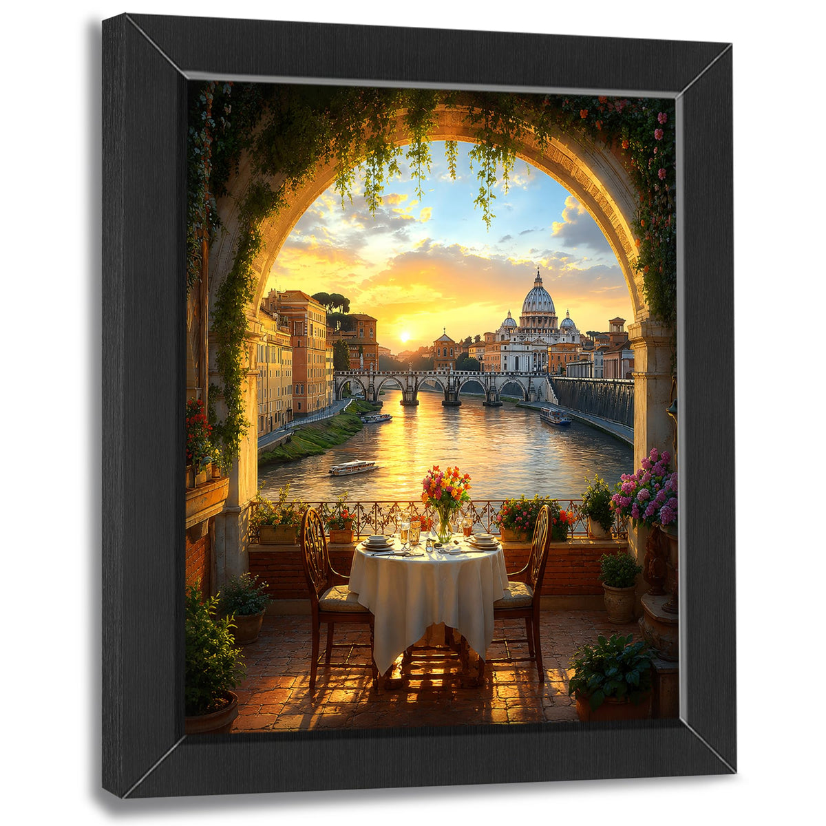 Rome Tiber River Decor Wall Art (Wall Art Framed 40 / 10"L x 8"W)