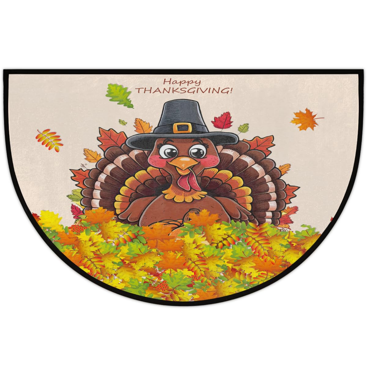 Half Round Door Mat Thanksgiving Turkey Autumn Non (E 06)
