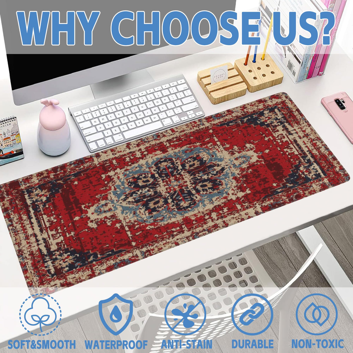 Desk Mat Boho Carpet Style Large Gaming Mouse Pad XL (31.5" x 11.8" / Boho Carpet Style-2)