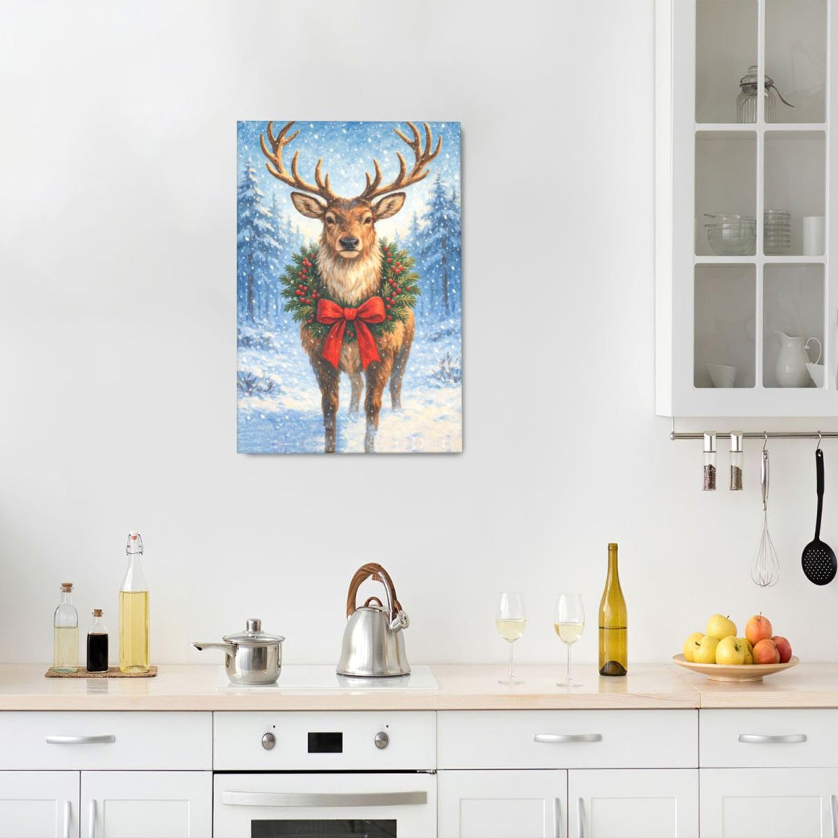 Christmas Reindeer Wall Art Winter Animal Canvas Wall Decor Pictures Paintings Prints Artwork Framed Decorations For Bathroom Bedroom Living Room Office Gifts 16" x 24" (Deer / 24"L x 16"W)