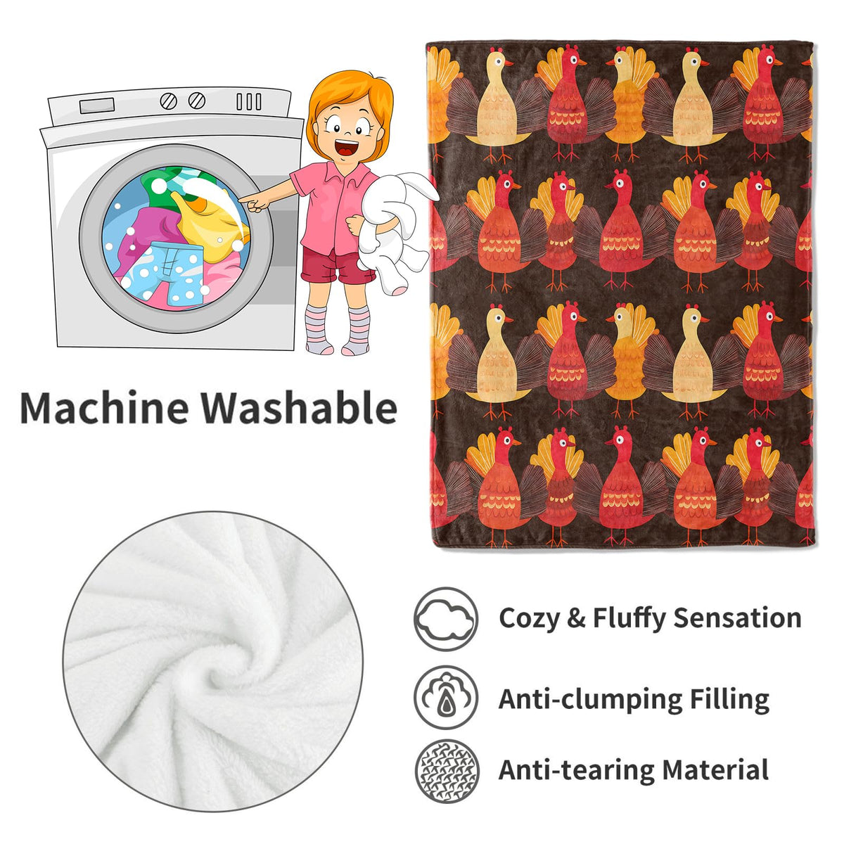 Thanksgiving Turkey Blanket Festive Autumn Throw Blankets (40x50in / Thanksgiving 02)