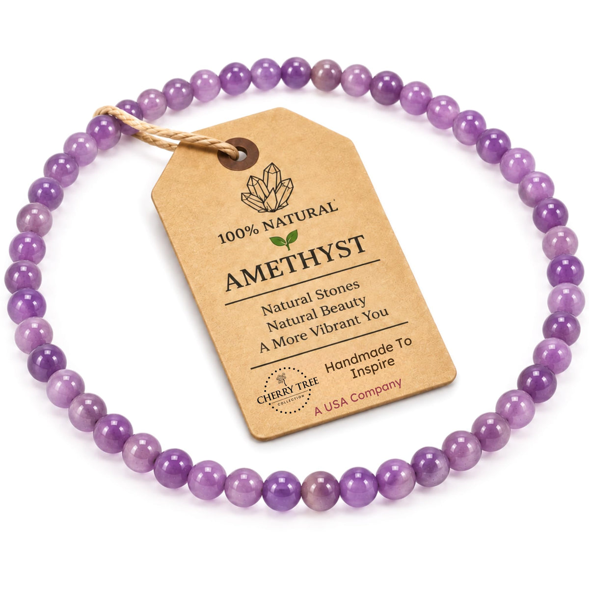 Amethyst Bracelet 4mm Beaded Bracelet (Amethyst / Large)