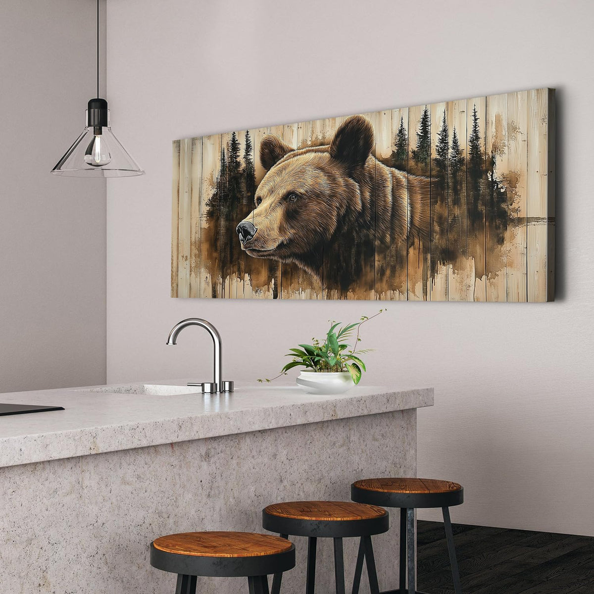 Farmhouse Bear Canvas Wall Art Rustic Bear Picture Wall Decor Living Room Cabin Decorations Forest Wildlife Animal Painting Vintage Grizzly Poster Prints for Kitchen Home Decor Woodland Artwork 24x48” (48"x24"x1 / BEAR)