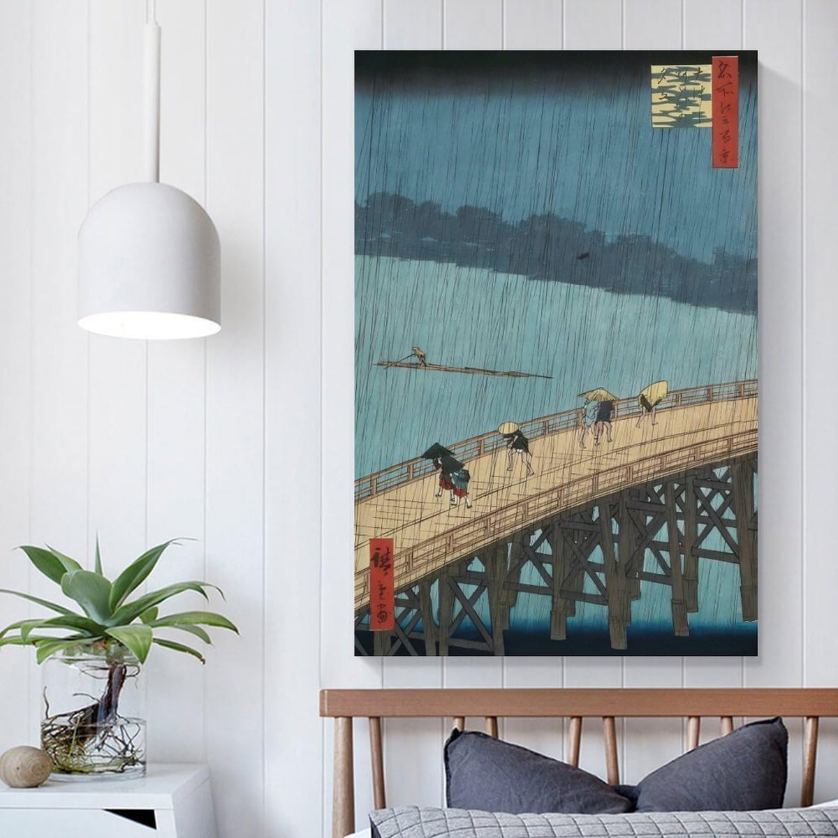 Hiroshige Ohashi Bridge In The Rain Canvas Printing Wall Art Ukiyoe Japanese Landscape Prints Vintage Blue River Bridge Scene Posters Wall Decor For Living Room Bedroom Office 20x30inch (style-9 / 20x30inch(50x75cm) Unframe)