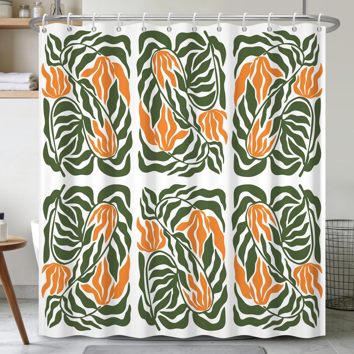 Modern Botanical Shower Curtain 71x74 Inch (Abstract Tropical Leaf)