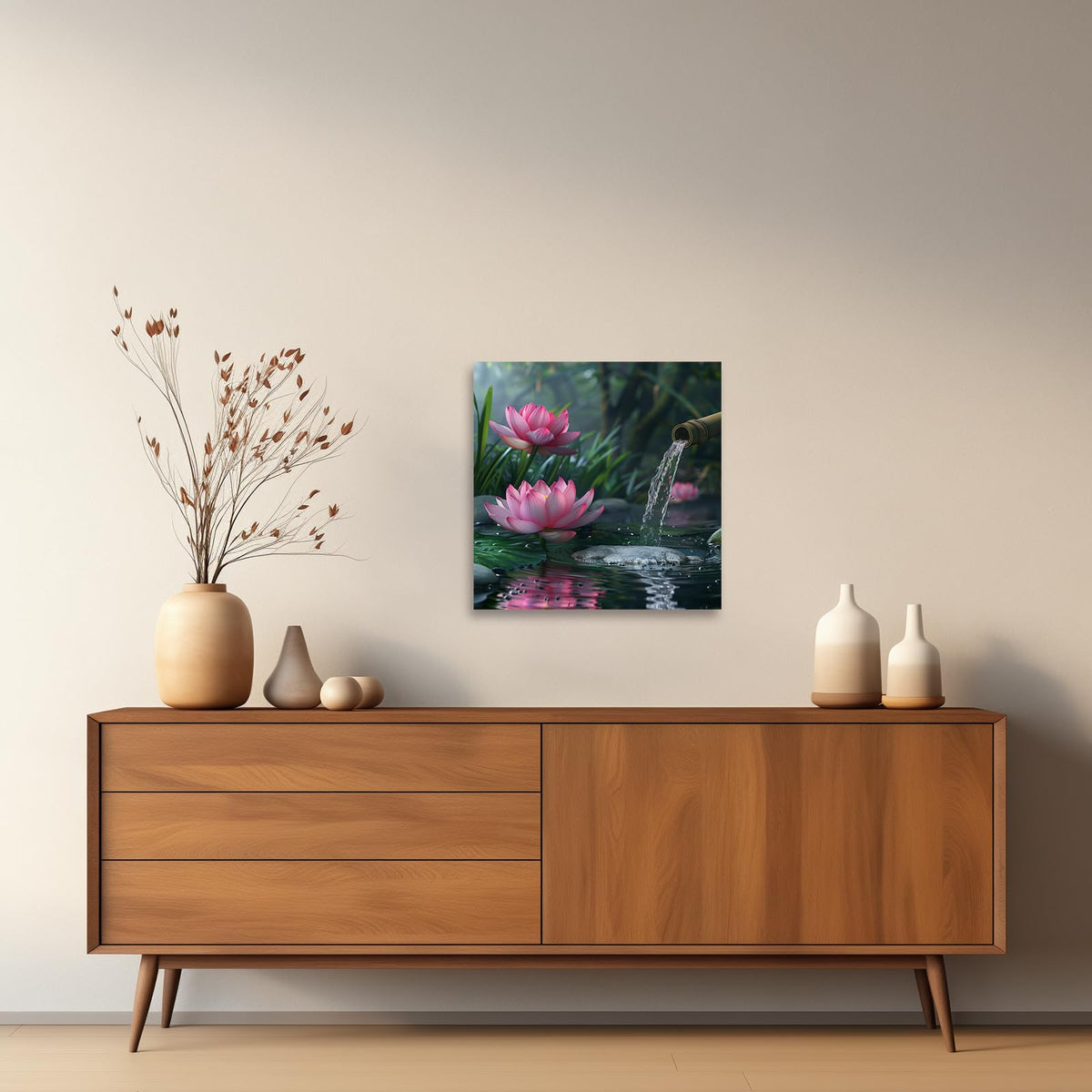 Zen Canvas Wall Art Lotus Flower Picture Prints Pink Water Lily Nature Spa Painting Spiritual Artwork for Meditation Room Decor Framed (Picture-2 / 20L" x 20W")