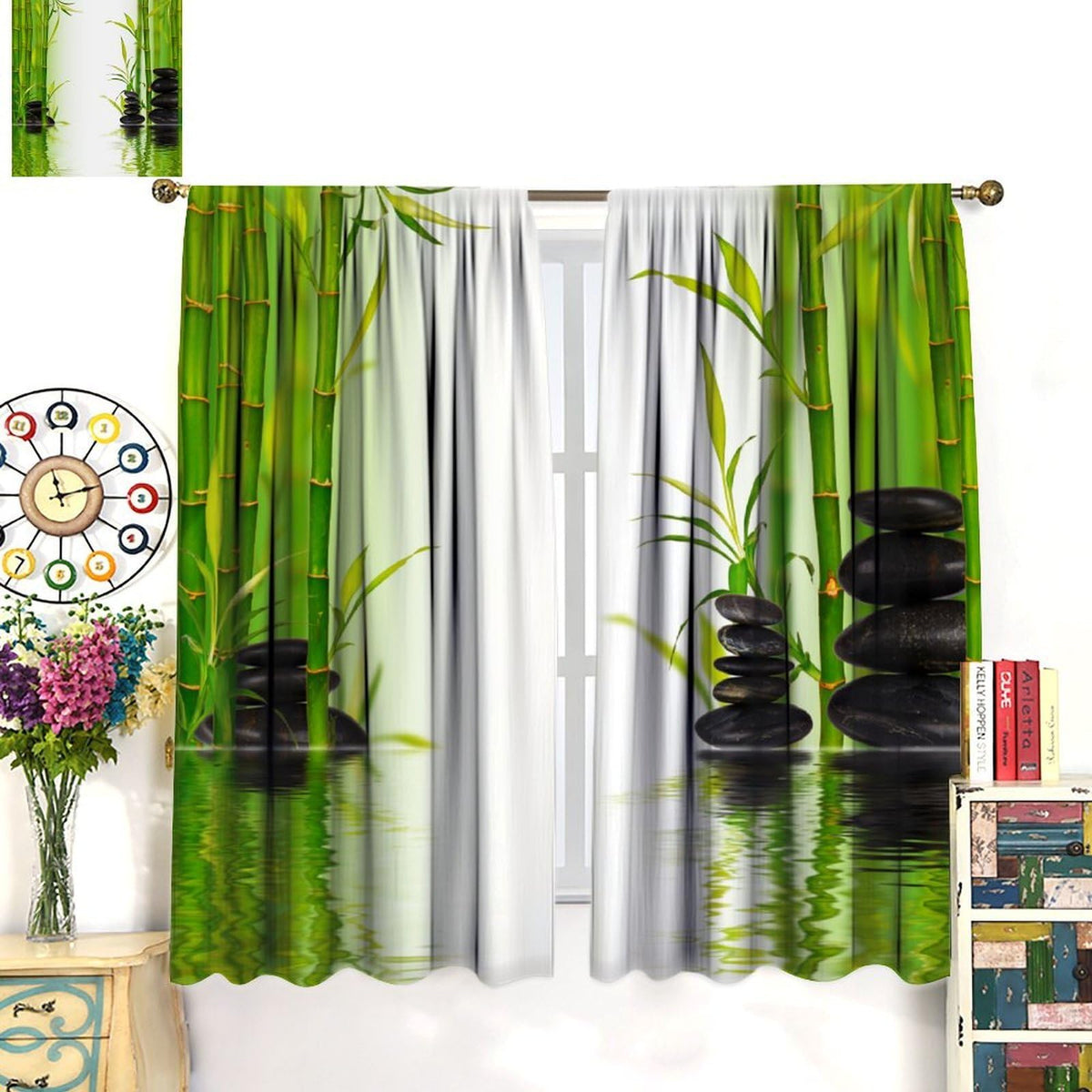 Japanese Bamboo Blackout Curtains (26"W x 96"L (Pack of 2) / Zen-13)
