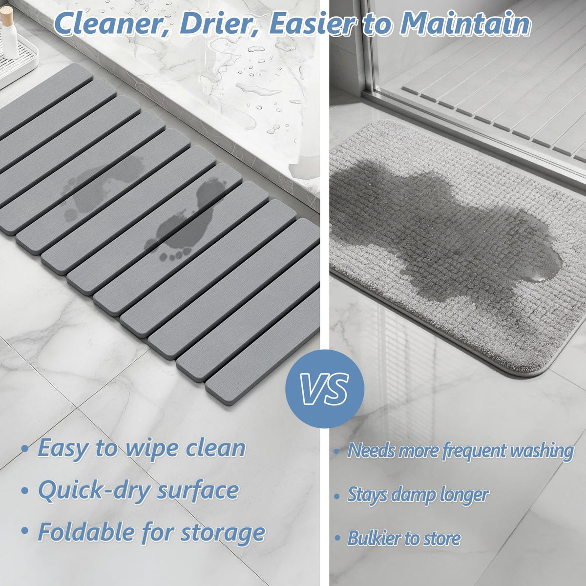 Foldable Stone Bath Mat (Grey / 31.5" x 15.7" (12 Fold))