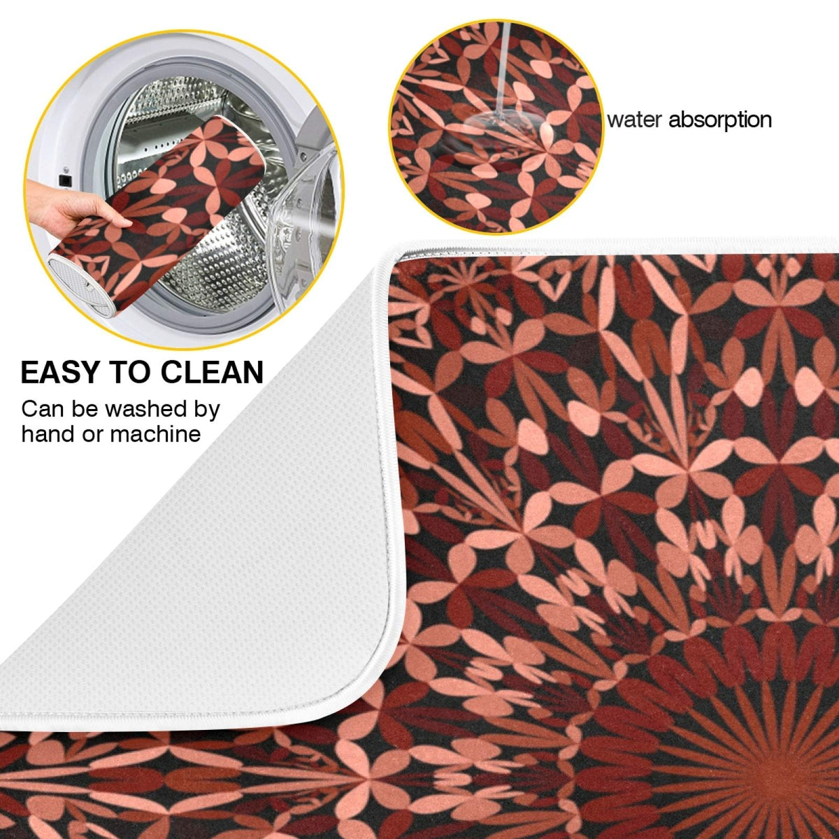 Super Absorbent Dish Drying Mat (Mandala Maroon Boho / 18" x 24")