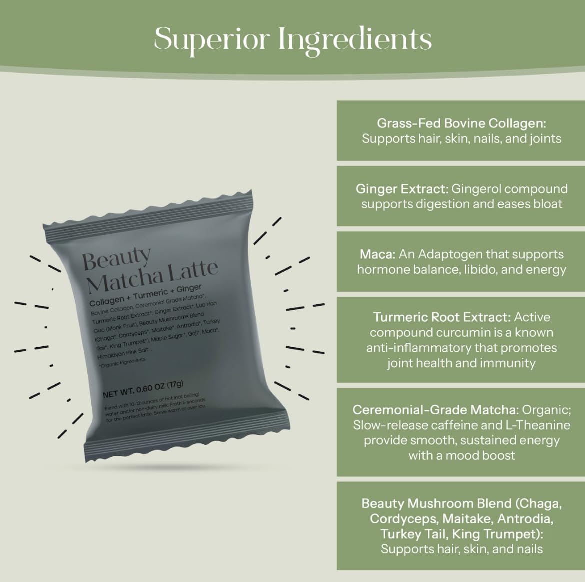 Kroma Beauty Matcha Latte Powder with Collagen (Travel Packets (Pack of 7))