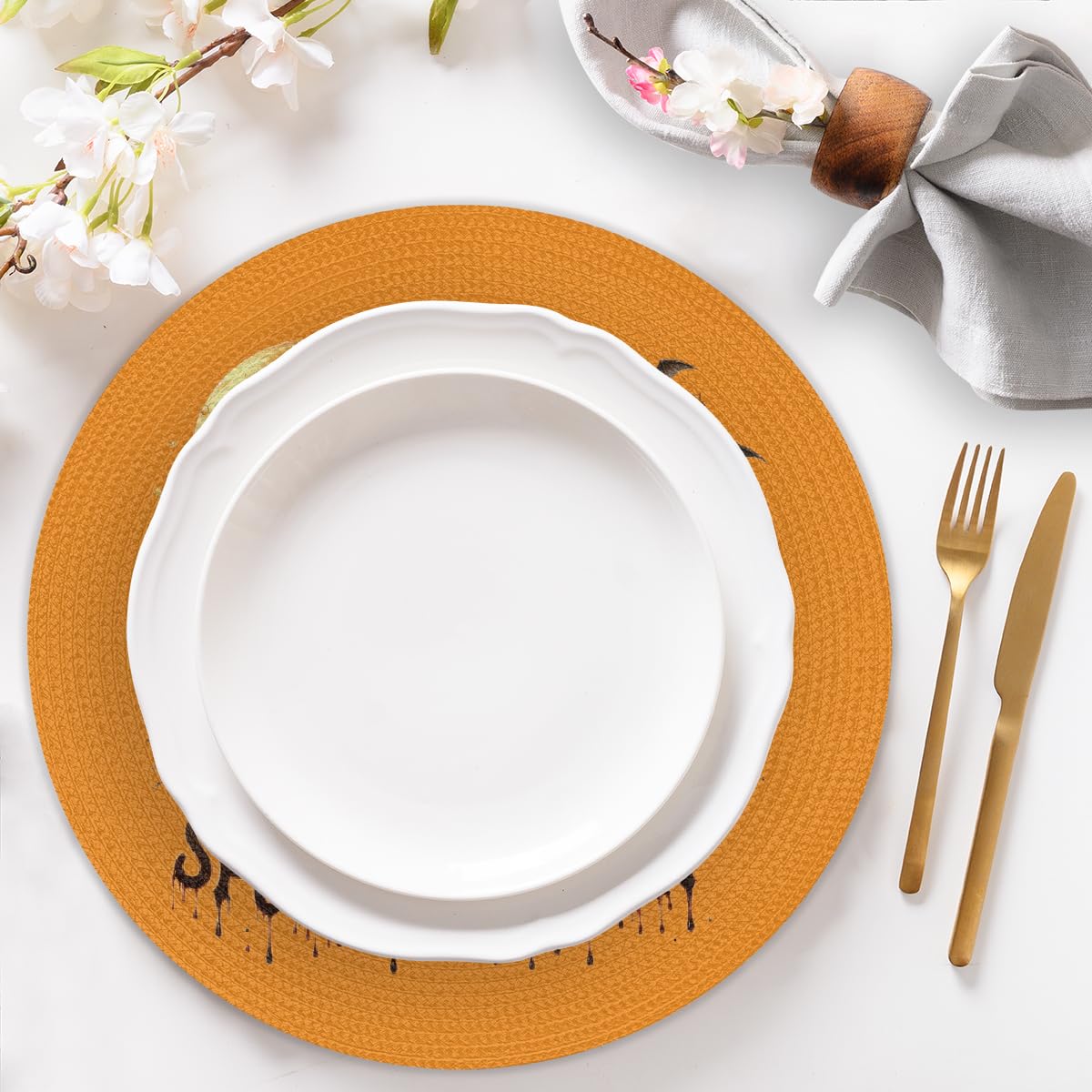 Halloween Woven Placemats Round Placemats Set of 4 for Festival Party (B 011 / 4 pieces)