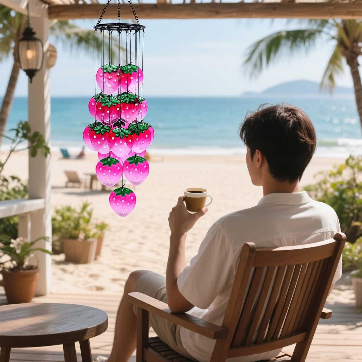 Glass Strawberry Wind Chimes (Pink(strawberry))