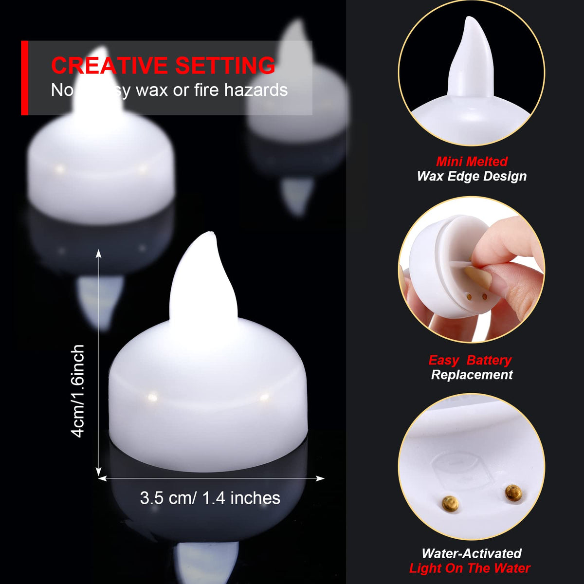 36 Pack 1.6" Flameless LED Floating Candles Waterproof (White)