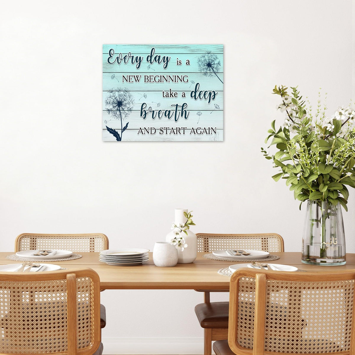 Rustic Dandelion Floral Wall Art (Teal Black / 8"L x 10"W)