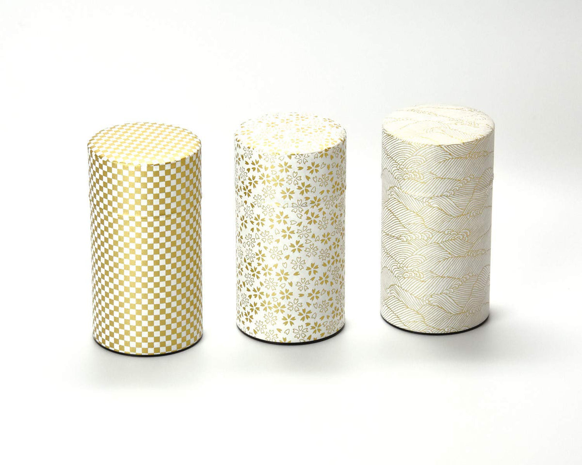 Japanese Pokkan Matcha Coffee Spice Tea Tin Canister Washi Paper Storage with Lid 7.05 oz Capacity (Kenran Nami)