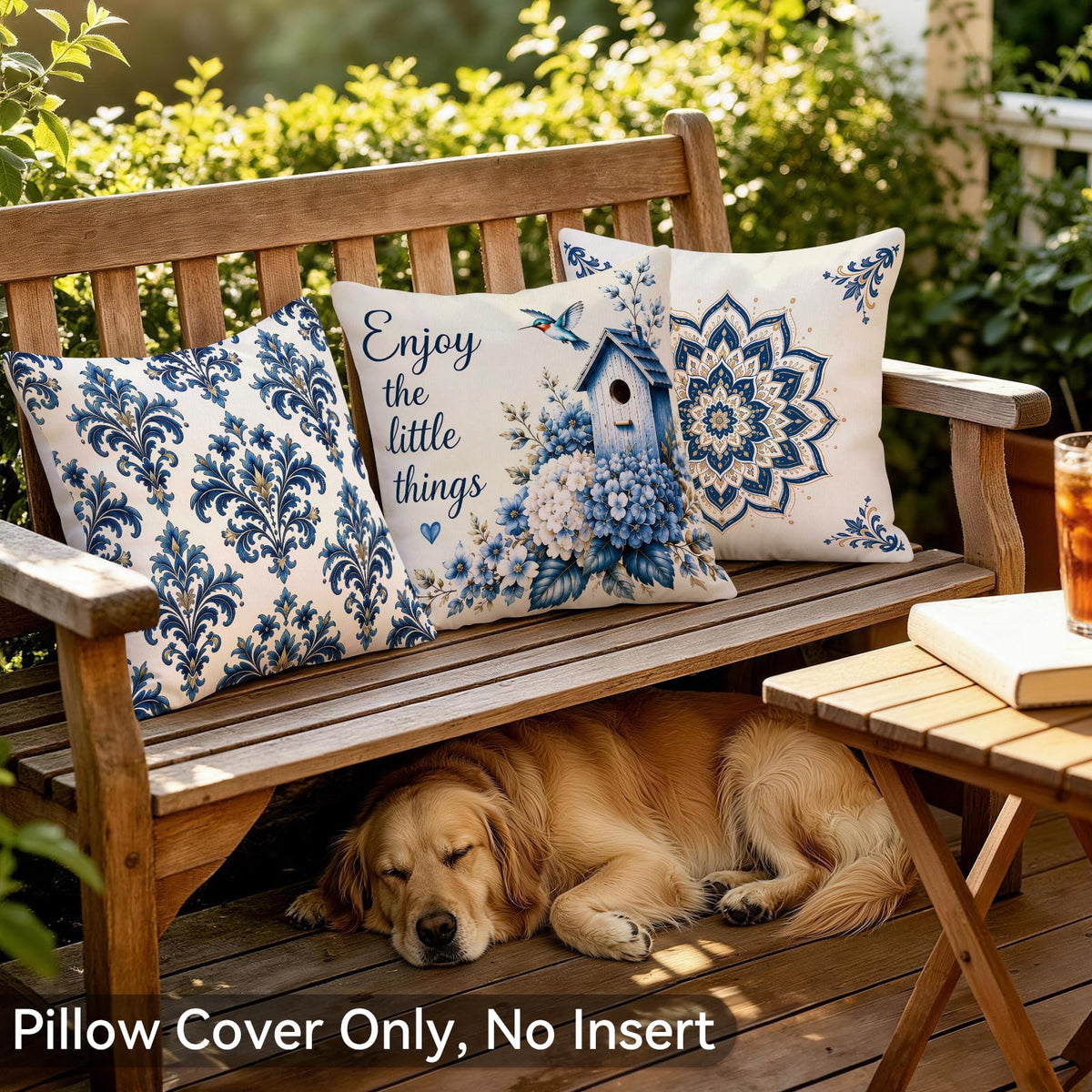 Blue Hydrangea Mandala Throw Pillow Covers Set of 4 (Bohemian Geometry 39 / 18" x 18" (Pack of 4))