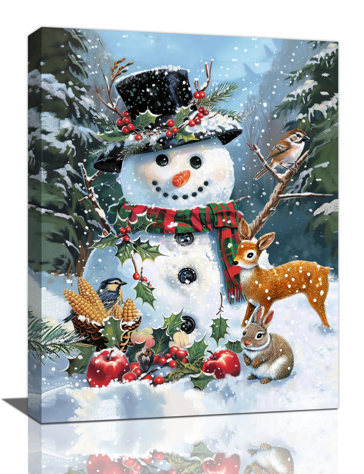 Snowman Wall Art Winter Pictures Christmas Canvas Wall Decor Snowman Painting Home Modern Artwork Decorations Framed for Living Room Bedroom Bathroom Office 16 x 24 inch (16" x 24" / Snowman)