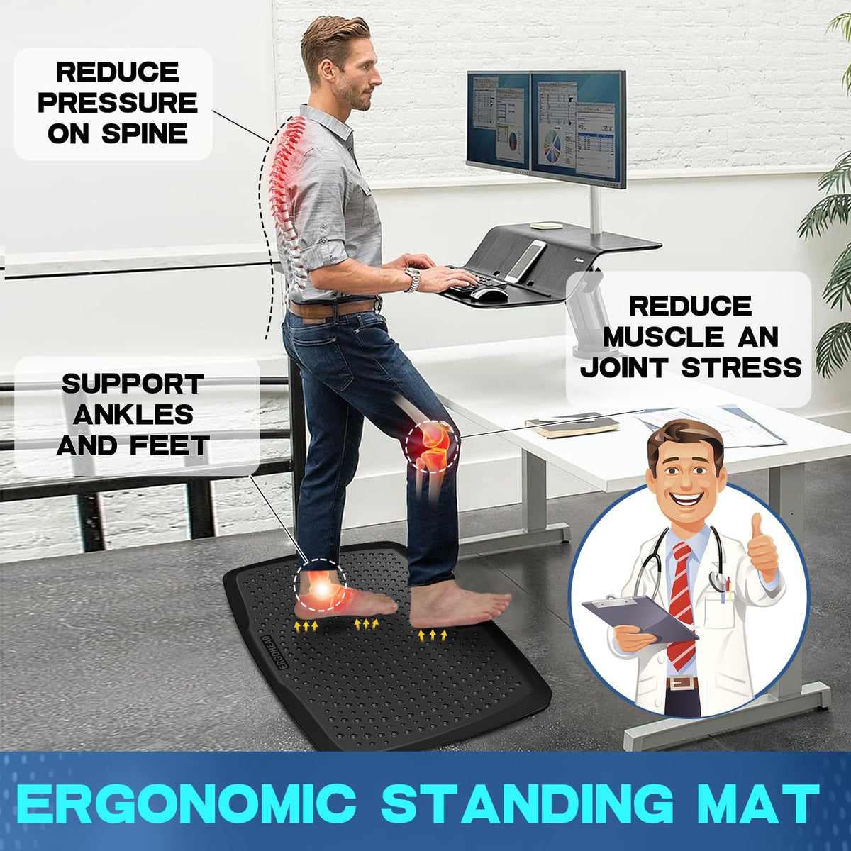 Large Comfort Standing Desk Mat (28"L x 17"W x 0.8"Th)