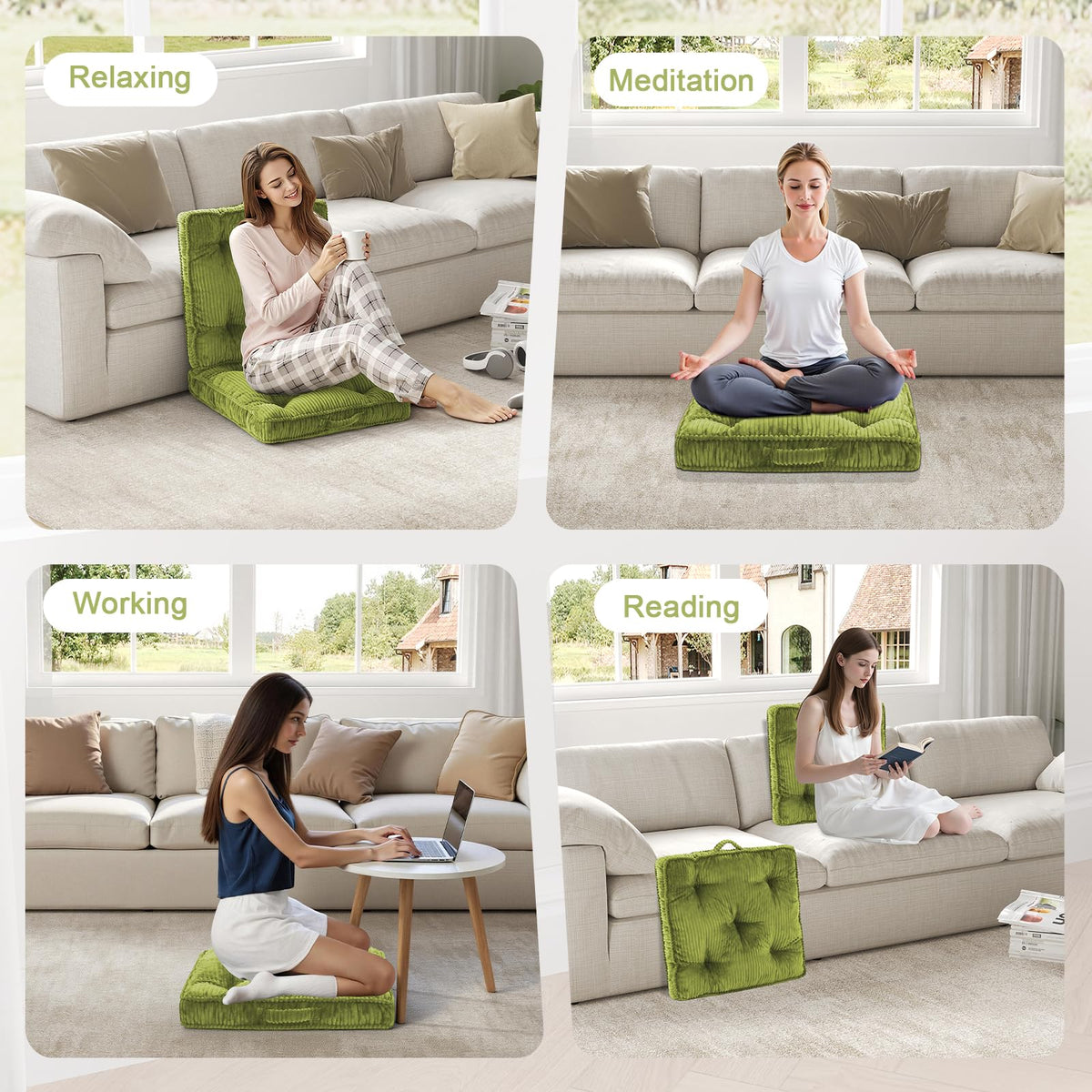 Floor Pillow Set of 2 (Light Green / 24x24x4 inch)