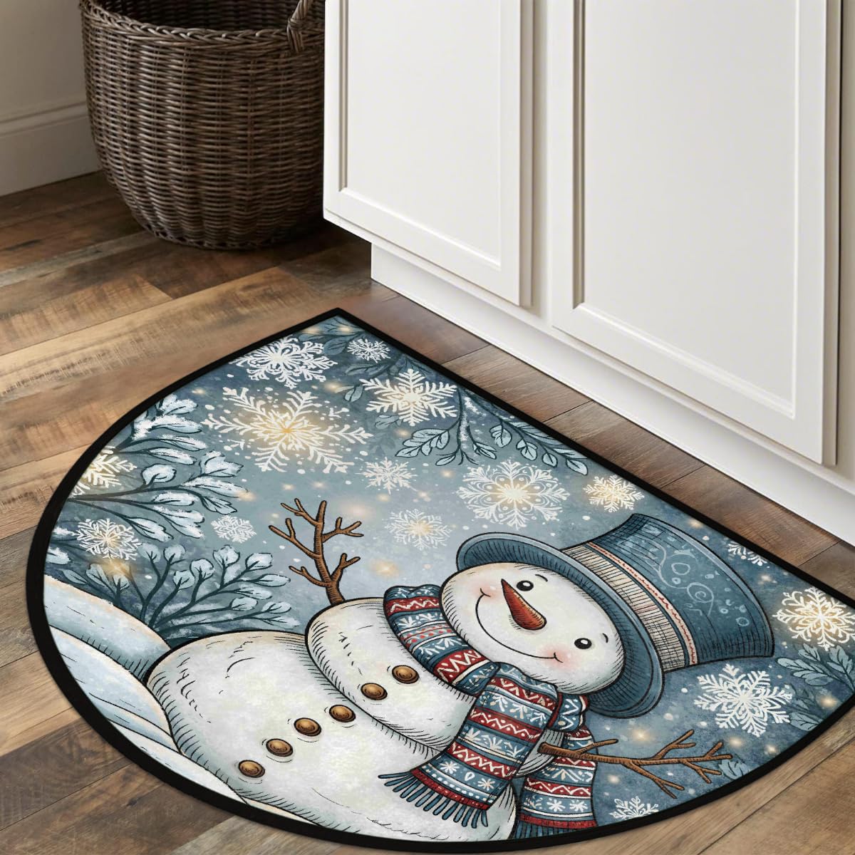Snowman Half Round Door Mat Semi Circle Rug Half Moon Doormat (B:c-26)