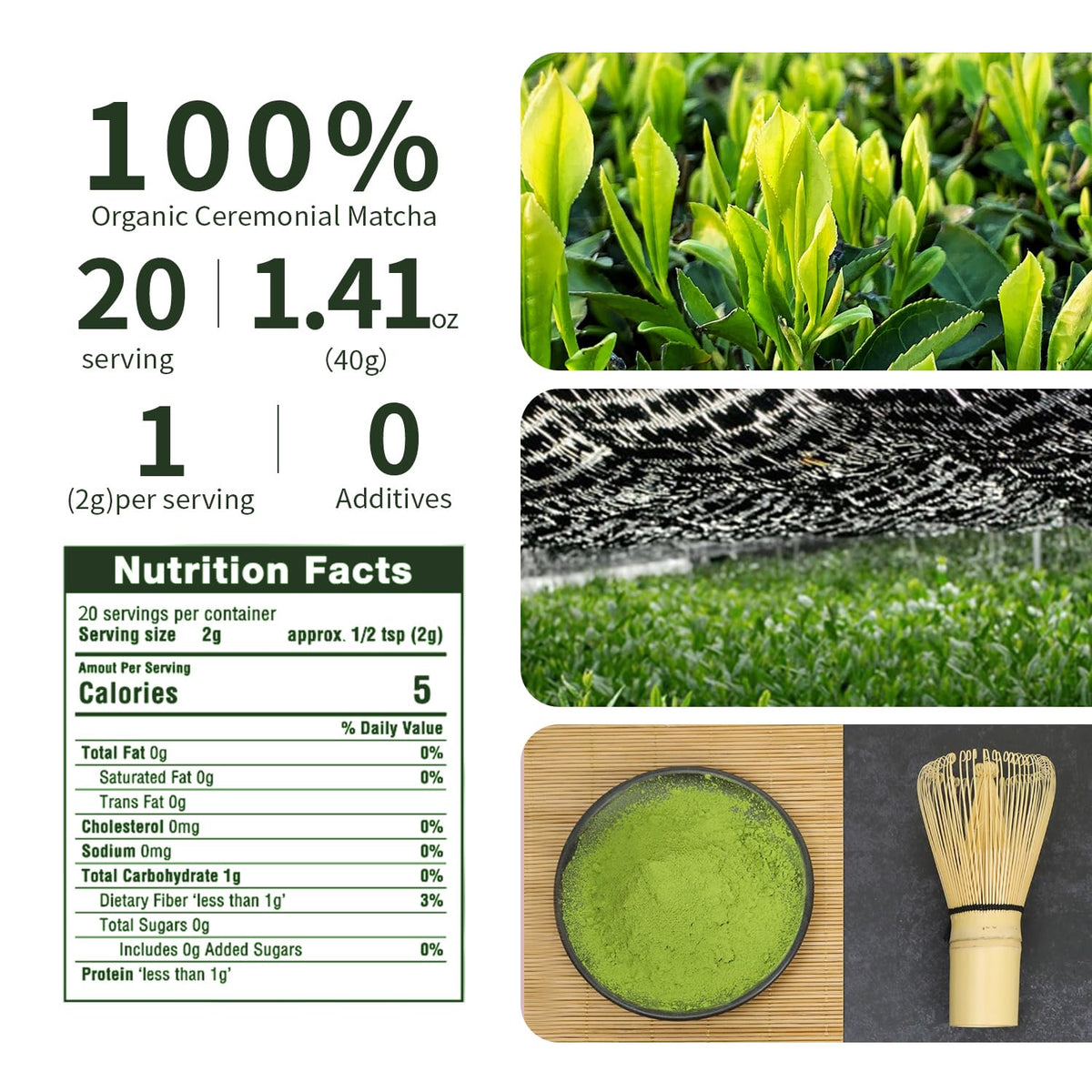 Organic ceremonial grade matcha powder for matcha latte preparation First Harvest 1.41oz (40g/1.41oz)