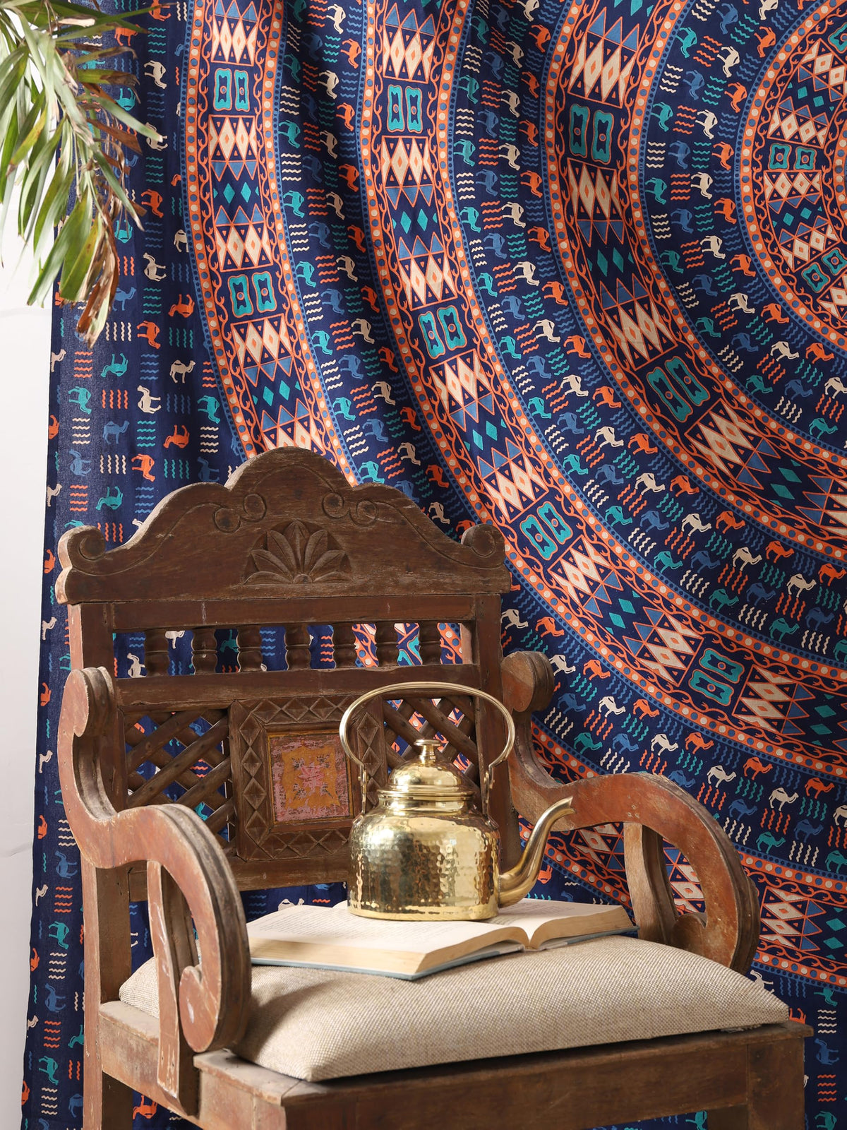 Queen Mandala Hippie Hippy Camel Ethinic Psychedelic Tapestry Wall Hanging (105L" x 81W" / Camel Tarquoise Orange)