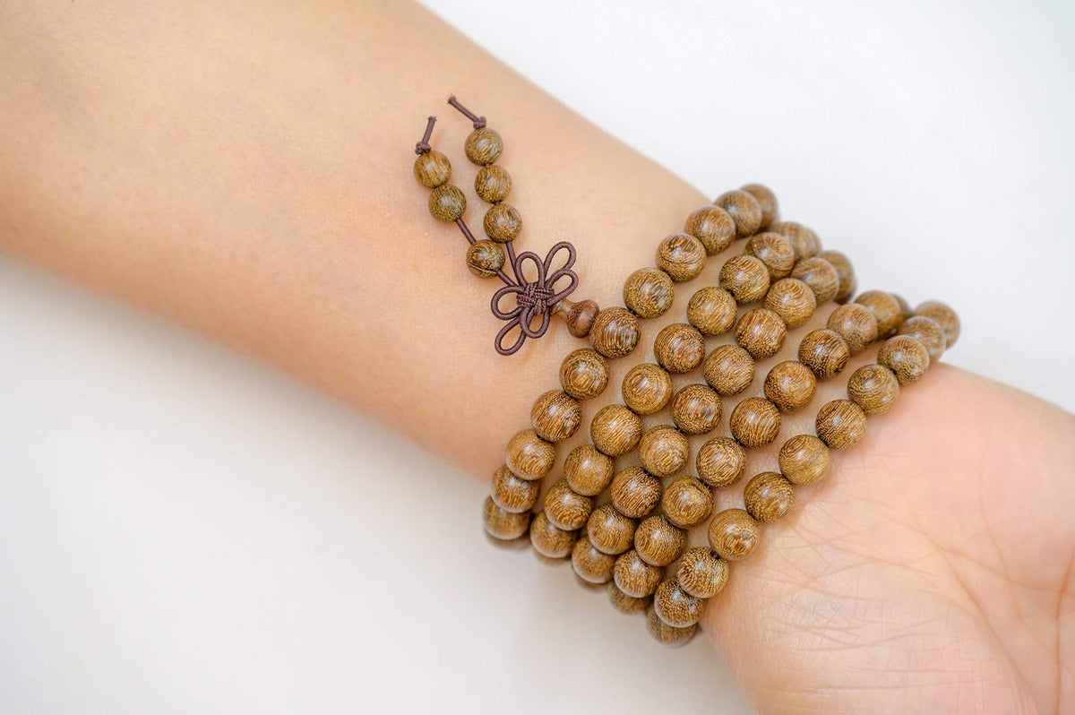 Mala Beads Bracelet 108 8mm Prayer Meditation Sandalwood Elastic (8mm Gold Sandalwood)