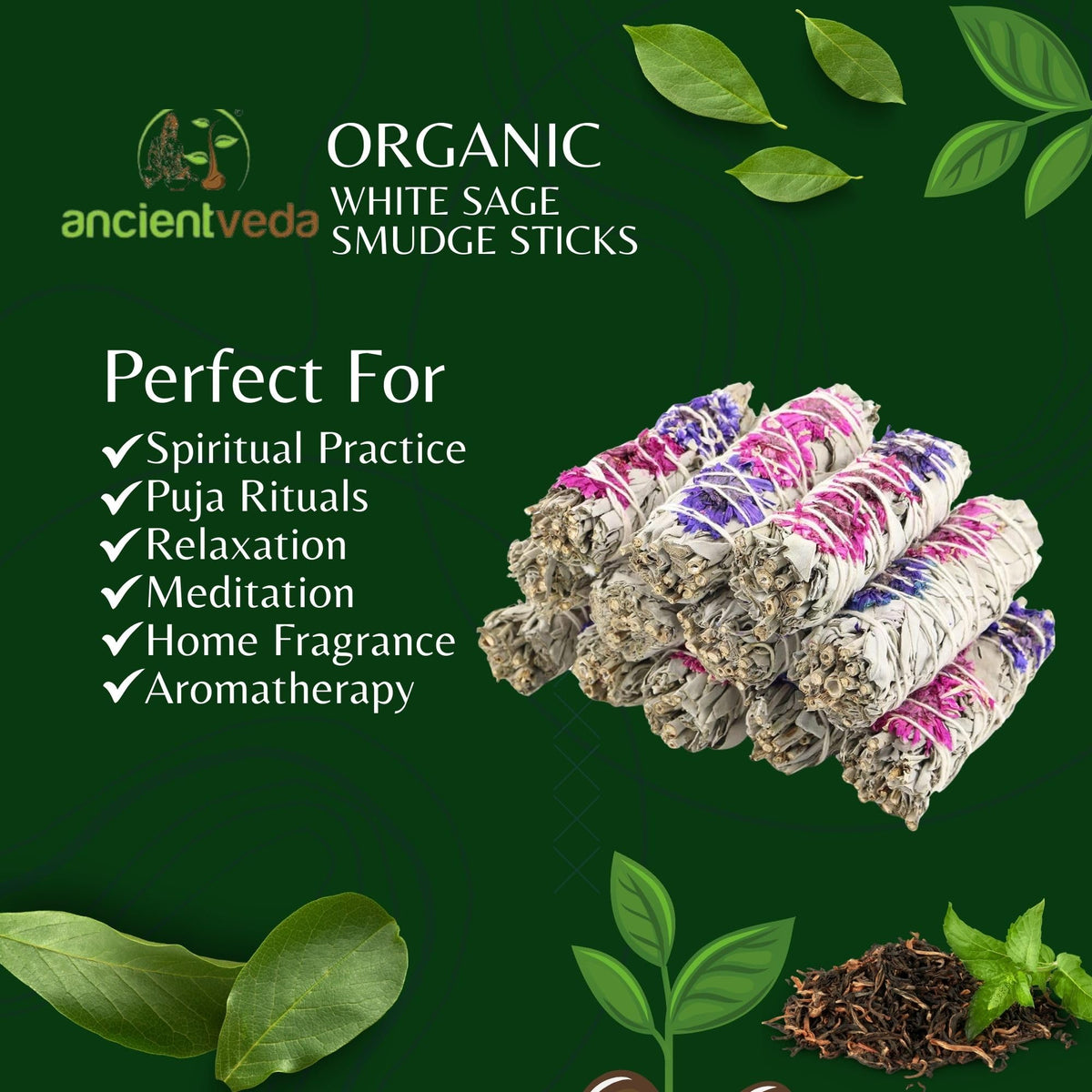 Soul Sticks 4 Inch 3 Pack Floral Blissful White Sage Smudge Sticks Bulk with Starter Guide (3 Pack - 4 Inch)