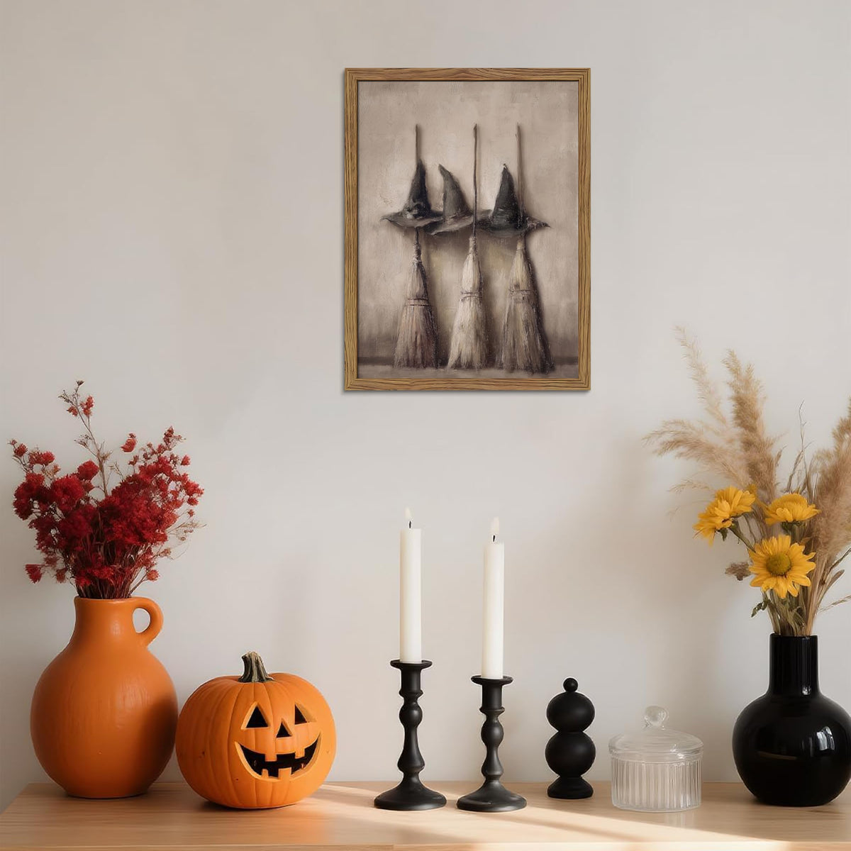 Vintage Halloween Witch Hat Wall Art (Hat broom / 24"L x 16"W)