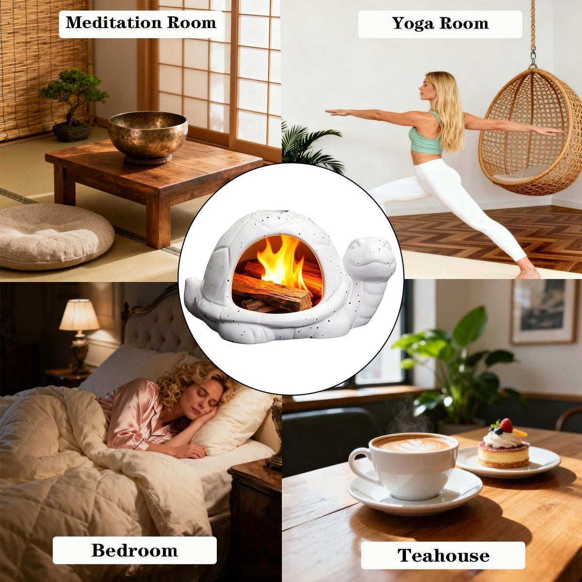 Ceramic Turtle Mini Chiminea (White)