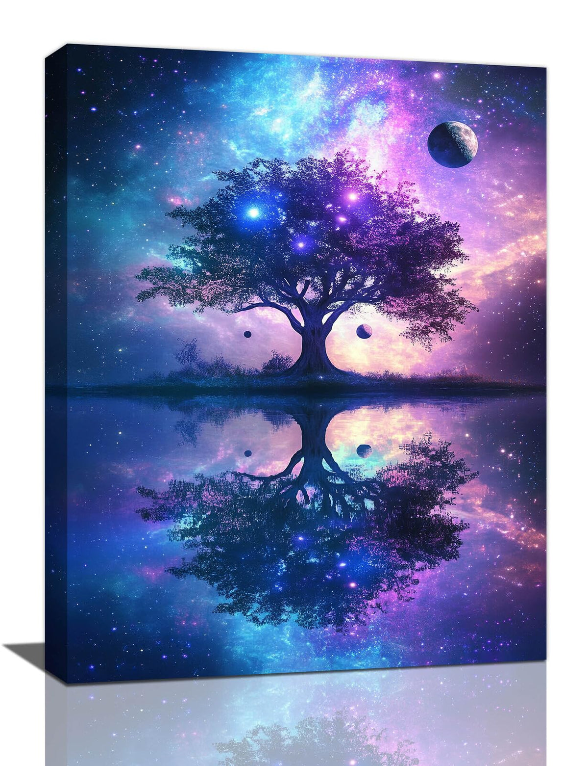 Purple Tree Wall Art Abstract Tree Starry Sky Wall Decor Modern Pictures Painting Canvas Prints Framed Home Artwork for Bathroom Bedroom Office 16"x24" (Space Purple Tree / 24"L x 16"W)