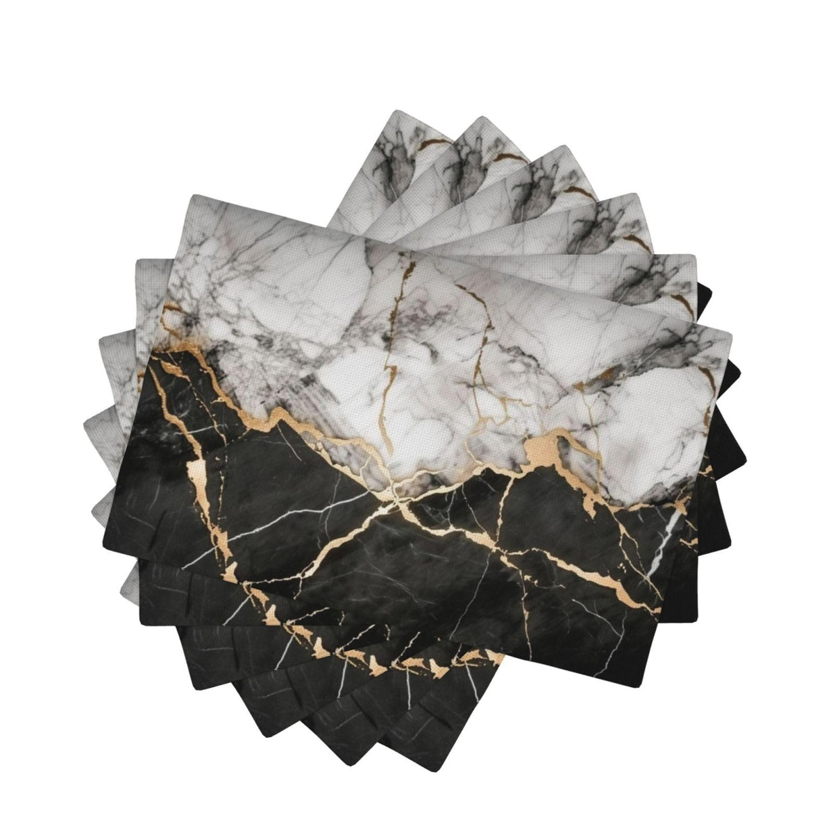 Black White Gold Marble Place Mat Set of 6 Pieces Heat (6PCS / Black White Gold Marble)